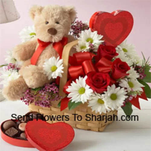 <b>Product Description</b><br><br>A Beautiful Basket Made Of Red Roses, White Gerberas And Seasonal Fillers, An Imported Box Of Chocolate And A Cute Brown Teddy Bear<br><br><b>Delivery Information</b><br><br>* The design and packaging of the product can always vary and is subject to the availability of flowers and other products available at the time of delivery.<br><br>* The "Time selected is treated as a preference/request and is not a fixed time for delivery". We only guarantee delivery on a "Specified Date" and not within a specified "Time Frame".