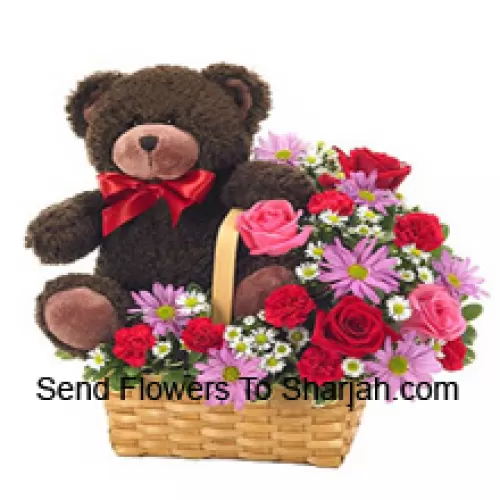 <b>Product Description</b><br><br>A Beautiful Basket Made Up Of Red And Pink Roses, Red Carnations And Other Assorted Purple Flowers Along With A Cute 14 Inches Tall Teddy Bear<br><br><b>Delivery Information</b><br><br>* The design and packaging of the product can always vary and is subject to the availability of flowers and other products available at the time of delivery.<br><br>* The "Time selected is treated as a preference/request and is not a fixed time for delivery". We only guarantee delivery on a "Specified Date" and not within a specified "Time Frame".