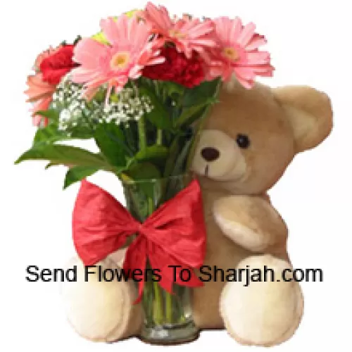<b>Product Description</b><br><br>12 Red Carnations And Pink Gerberas In A Glass Vase Decorated With A Bow And Accompanied With A Cuddly Teddy Bear<br><br><b>Delivery Information</b><br><br>* The design and packaging of the product can always vary and is subject to the availability of flowers and other products available at the time of delivery.<br><br>* The "Time selected is treated as a preference/request and is not a fixed time for delivery". We only guarantee delivery on a "Specified Date" and not within a specified "Time Frame".