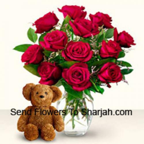 12 Rode Rozen met Schattige 12 Inch Teddy