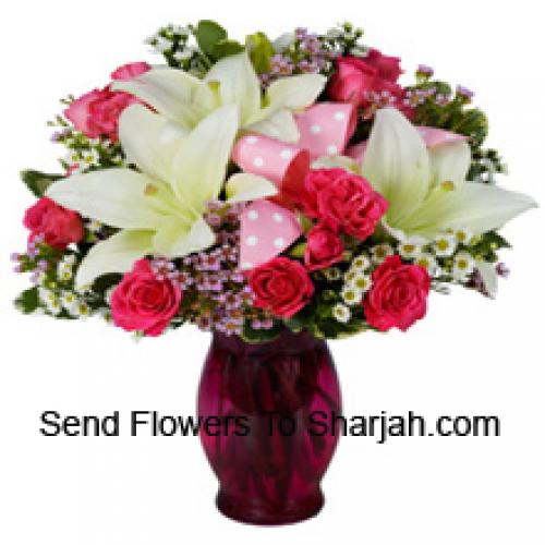 Cute Pink Roses and White Lilies