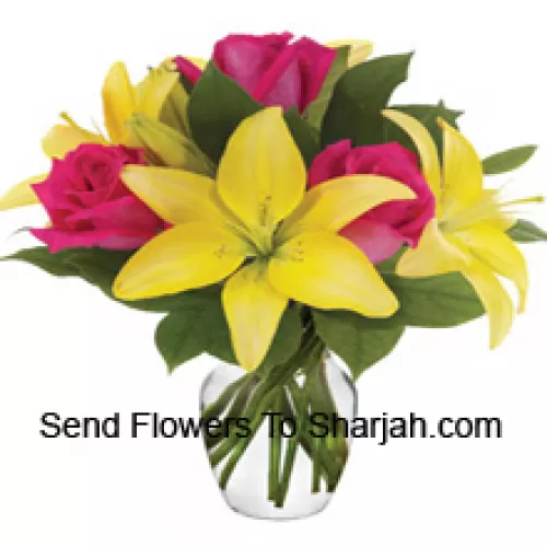 <b>Product Description</b><br><br>Pink Roses And Yellow Lilies With Seasonal Fillers Arranged Beautifully In A Glass Vase<br><br><b>Delivery Information</b><br><br>* The design and packaging of the product can always vary and is subject to the availability of flowers and other products available at the time of delivery.<br><br>* The "Time selected is treated as a preference/request and is not a fixed time for delivery". We only guarantee delivery on a "Specified Date" and not within a specified "Time Frame".