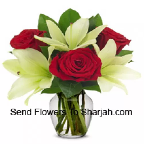 <b>Product Description</b><br><br>Red Roses And White Lilies With Seasonal Fillers In A Glass Vase<br><br><b>Delivery Information</b><br><br>* The design and packaging of the product can always vary and is subject to the availability of flowers and other products available at the time of delivery.<br><br>* The "Time selected is treated as a preference/request and is not a fixed time for delivery". We only guarantee delivery on a "Specified Date" and not within a specified "Time Frame".
