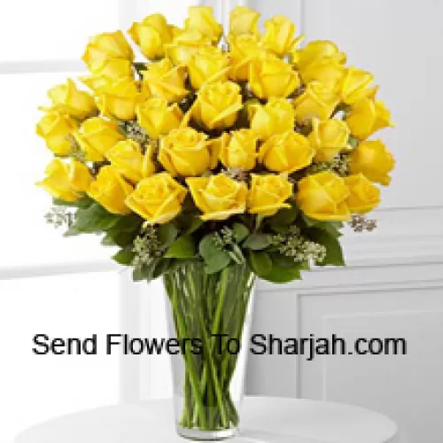 <b>Product Description</b><br><br>36 Yellow Roses With Some Ferns In A Glass Vase<br><br><b>Delivery Information</b><br><br>* The design and packaging of the product can always vary and is subject to the availability of flowers and other products available at the time of delivery.<br><br>* The "Time selected is treated as a preference/request and is not a fixed time for delivery". We only guarantee delivery on a "Specified Date" and not within a specified "Time Frame".