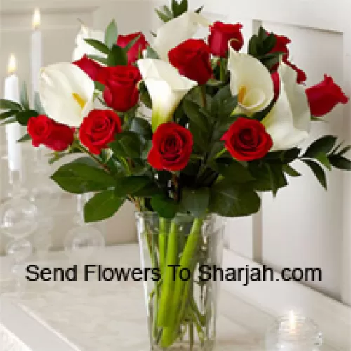 <b>Product Description</b><br><br>Red Roses And White Lilies With Some Ferns In A Glass Vase<br><br><b>Delivery Information</b><br><br>* The design and packaging of the product can always vary and is subject to the availability of flowers and other products available at the time of delivery.<br><br>* The "Time selected is treated as a preference/request and is not a fixed time for delivery". We only guarantee delivery on a "Specified Date" and not within a specified "Time Frame".