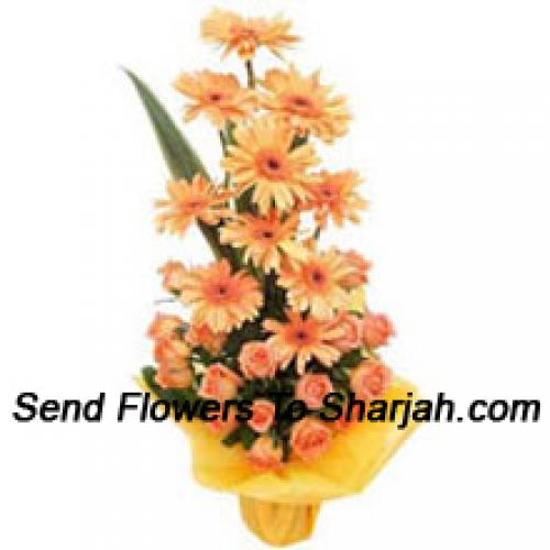 Orange Roses and Gerberas Big Basket