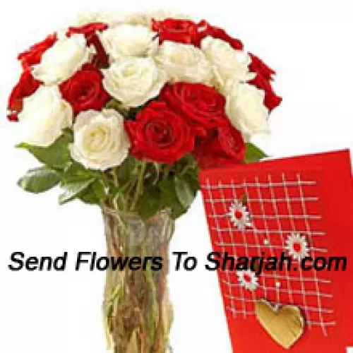 <b>Product Description</b><br><br>12 Red And 12 White Roses In A Glass Vase Accompanied With A Free Greeting Card<br><br><b>Delivery Information</b><br><br>* The design and packaging of the product can always vary and is subject to the availability of flowers and other products available at the time of delivery.<br><br>* The "Time selected is treated as a preference/request and is not a fixed time for delivery". We only guarantee delivery on a "Specified Date" and not within a specified "Time Frame".