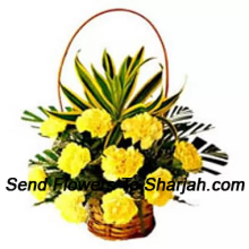 <b>Product Description</b><br><br>Basket Of 12 Yellow Carnations<br><br><b>Delivery Information</b><br><br>* The design and packaging of the product can always vary and is subject to the availability of flowers and other products available at the time of delivery.<br><br>* The "Time selected is treated as a preference/request and is not a fixed time for delivery". We only guarantee delivery on a "Specified Date" and not within a specified "Time Frame".