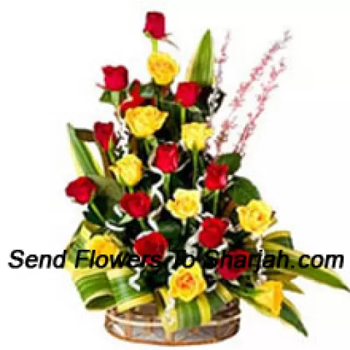 <b>Product Description</b><br><br>Basket Of 12 Yellow and 12 Red Roses With Seasonal Fillers<br><br><b>Delivery Information</b><br><br>* The design and packaging of the product can always vary and is subject to the availability of flowers and other products available at the time of delivery.<br><br>* The "Time selected is treated as a preference/request and is not a fixed time for delivery". We only guarantee delivery on a "Specified Date" and not within a specified "Time Frame".