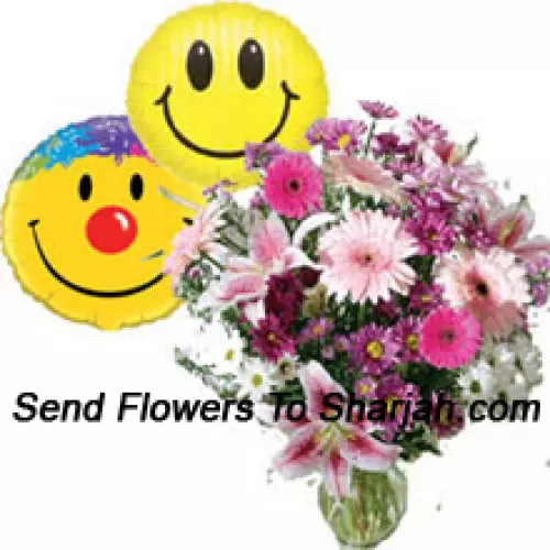 <b>Product Description</b><br><br>Assorted Flowers In A Vase Along With Smiley Balloons<br><br><b>Delivery Information</b><br><br>* The design and packaging of the product can always vary and is subject to the availability of flowers and other products available at the time of delivery.<br><br>* The "Time selected is treated as a preference/request and is not a fixed time for delivery". We only guarantee delivery on a "Specified Date" and not within a specified "Time Frame".
