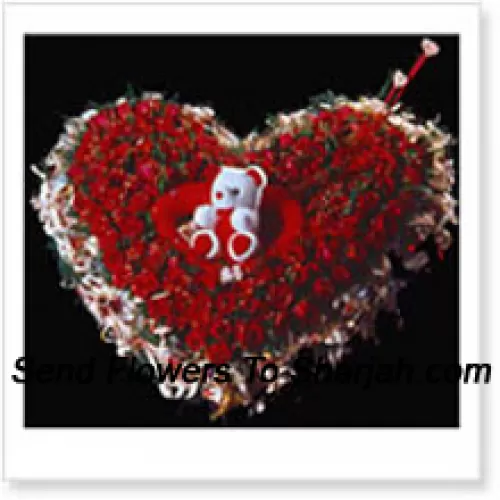 <b>Product Description</b><br><br>Heart Shaped Arrangement Of 100 Red Roses and a Teddy Bear<br><br><b>Delivery Information</b><br><br>* The design and packaging of the product can always vary and is subject to the availability of flowers and other products available at the time of delivery.<br><br>* The "Time selected is treated as a preference/request and is not a fixed time for delivery". We only guarantee delivery on a "Specified Date" and not within a specified "Time Frame".