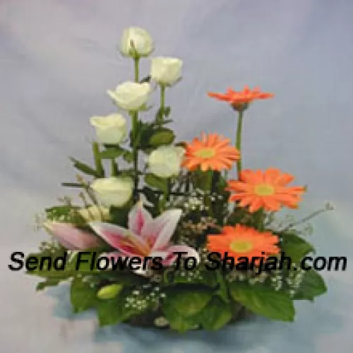 <b>Product Description</b><br><br>Basket Of Assorted Flowers Including Lilies, Roses And Daisies<br><br><b>Delivery Information</b><br><br>* The design and packaging of the product can always vary and is subject to the availability of flowers and other products available at the time of delivery.<br><br>* The "Time selected is treated as a preference/request and is not a fixed time for delivery". We only guarantee delivery on a "Specified Date" and not within a specified "Time Frame".