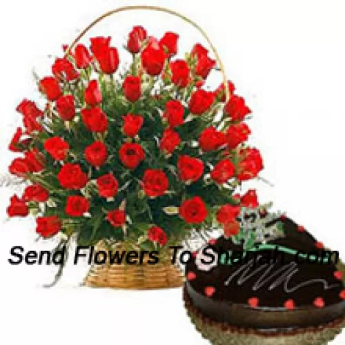 <b>Product Description</b><br><br>A Basket Of 50 Red Roses With Seasonal Fillers And A 1 Kg (2.2 Lbs) Heart Shaped Chocolate Truffle Cake<br><br><b>Delivery Information</b><br><br>* The design and packaging of the product can always vary and is subject to the availability of flowers and other products available at the time of delivery.<br><br>* The "Time selected is treated as a preference/request and is not a fixed time for delivery". We only guarantee delivery on a "Specified Date" and not within a specified "Time Frame".