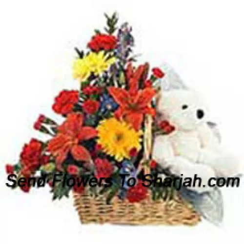 <b>Product Description</b><br><br>Basket Of Assorted Flowers With A Cute Teddy Bear<br><br><b>Delivery Information</b><br><br>* The design and packaging of the product can always vary and is subject to the availability of flowers and other products available at the time of delivery.<br><br>* The "Time selected is treated as a preference/request and is not a fixed time for delivery". We only guarantee delivery on a "Specified Date" and not within a specified "Time Frame".