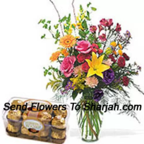 <b>Product Description</b><br><br>Assorted Flowers In A Vase With 16 Pcs Ferrero Rocher<br><br><b>Delivery Information</b><br><br>* The design and packaging of the product can always vary and is subject to the availability of flowers and other products available at the time of delivery.<br><br>* The "Time selected is treated as a preference/request and is not a fixed time for delivery". We only guarantee delivery on a "Specified Date" and not within a specified "Time Frame".