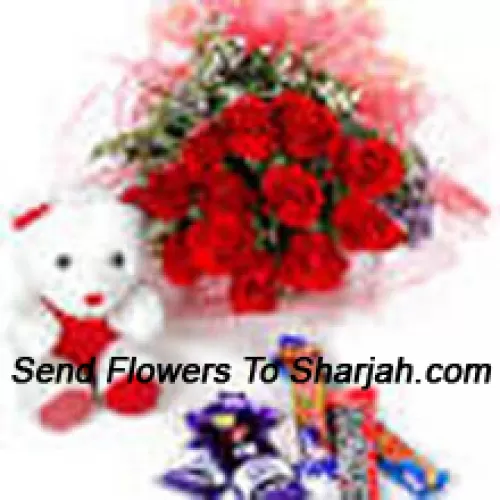 <b>Product Description</b><br><br>Bunch Of 12 Red Roses With Assorted Chocolate And A Cute Teddy Bear<br><br><b>Delivery Information</b><br><br>* The design and packaging of the product can always vary and is subject to the availability of flowers and other products available at the time of delivery.<br><br>* The "Time selected is treated as a preference/request and is not a fixed time for delivery". We only guarantee delivery on a "Specified Date" and not within a specified "Time Frame".