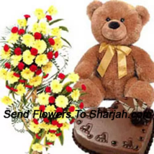 <b>Product Description</b><br><br>A 3 Feet Tall Arrangement Of Assorted Flowers, 1 Kg Heart Shaped Chocolate Cake And A 2 Feet Tall Teddy Bear<br><br><b>Delivery Information</b><br><br>* The design and packaging of the product can always vary and is subject to the availability of flowers and other products available at the time of delivery.<br><br>* The "Time selected is treated as a preference/request and is not a fixed time for delivery". We only guarantee delivery on a "Specified Date" and not within a specified "Time Frame".