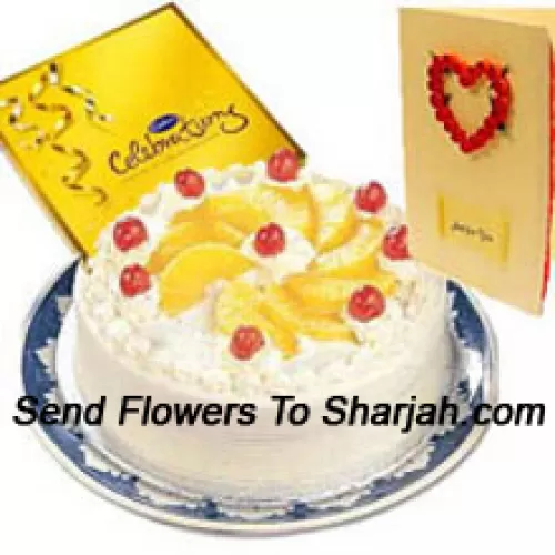 <b>Product Description</b><br><br>1 Kg Pineapple Cake, A Box Of Cadbury's Celebration And A Free Greeting Card<br><br><b>Delivery Information</b><br><br>* The design and packaging of the product can always vary and is subject to the availability of flowers and other products available at the time of delivery.<br><br>* The "Time selected is treated as a preference/request and is not a fixed time for delivery". We only guarantee delivery on a "Specified Date" and not within a specified "Time Frame".