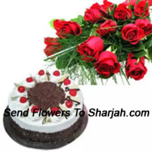 <b>Product Description</b><br><br>Bunch Of 12 Red Roses With 1 Kg Black Forest Cake<br><br><b>Delivery Information</b><br><br>* The design and packaging of the product can always vary and is subject to the availability of flowers and other products available at the time of delivery.<br><br>* The "Time selected is treated as a preference/request and is not a fixed time for delivery". We only guarantee delivery on a "Specified Date" and not within a specified "Time Frame".