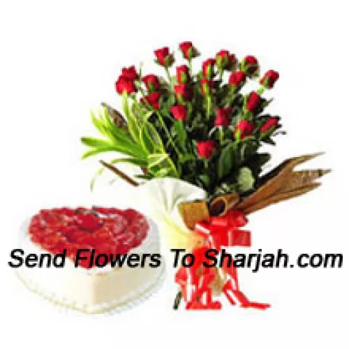 <b>Product Description</b><br><br>Bunch Of 24 Red Roses With 1 Kg Heart Shaped Pineapple Cake<br><br><b>Delivery Information</b><br><br>* The design and packaging of the product can always vary and is subject to the availability of flowers and other products available at the time of delivery.<br><br>* The "Time selected is treated as a preference/request and is not a fixed time for delivery". We only guarantee delivery on a "Specified Date" and not within a specified "Time Frame".