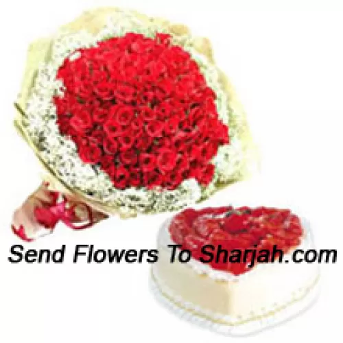<b>Product Description</b><br><br>Bunch Of 100 Red Roses With Seasonal Fillers And 1 Kg Heart Shaped Pineapple Cake<br><br><b>Delivery Information</b><br><br>* The design and packaging of the product can always vary and is subject to the availability of flowers and other products available at the time of delivery.<br><br>* The "Time selected is treated as a preference/request and is not a fixed time for delivery". We only guarantee delivery on a "Specified Date" and not within a specified "Time Frame".