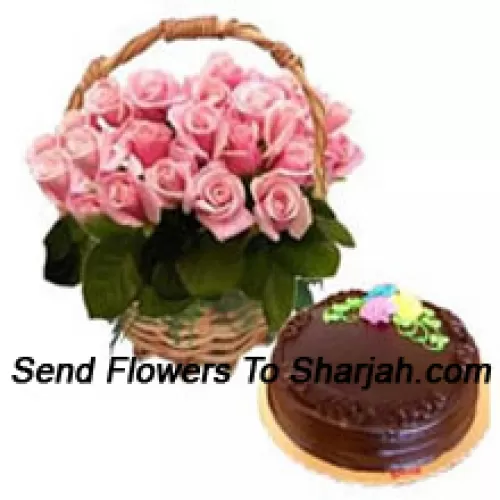 <b>Product Description</b><br><br>Basket Of 24 Pink Roses Along With A 1 Kg Chocolate Truffle Cake<br><br><b>Delivery Information</b><br><br>* The design and packaging of the product can always vary and is subject to the availability of flowers and other products available at the time of delivery.<br><br>* The "Time selected is treated as a preference/request and is not a fixed time for delivery". We only guarantee delivery on a "Specified Date" and not within a specified "Time Frame".