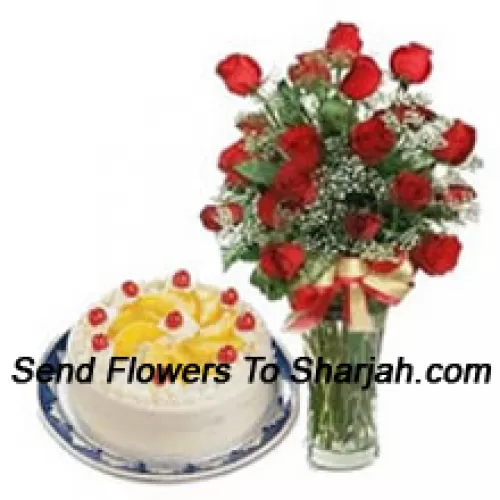 <b>Product Description</b><br><br>24 Red Roses With Some Ferns In A Vase Along With A 1/2 Kg Vanilla Cake<br><br><b>Delivery Information</b><br><br>* The design and packaging of the product can always vary and is subject to the availability of flowers and other products available at the time of delivery.<br><br>* The "Time selected is treated as a preference/request and is not a fixed time for delivery". We only guarantee delivery on a "Specified Date" and not within a specified "Time Frame".