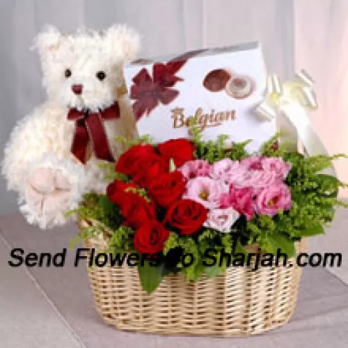 <b>Product Description</b><br><br>Basket Of Red And Pink Roses, A Box Of Chooclate And A Cute Teddy Bear<br><br><b>Delivery Information</b><br><br>* The design and packaging of the product can always vary and is subject to the availability of flowers and other products available at the time of delivery.<br><br>* The "Time selected is treated as a preference/request and is not a fixed time for delivery". We only guarantee delivery on a "Specified Date" and not within a specified "Time Frame".