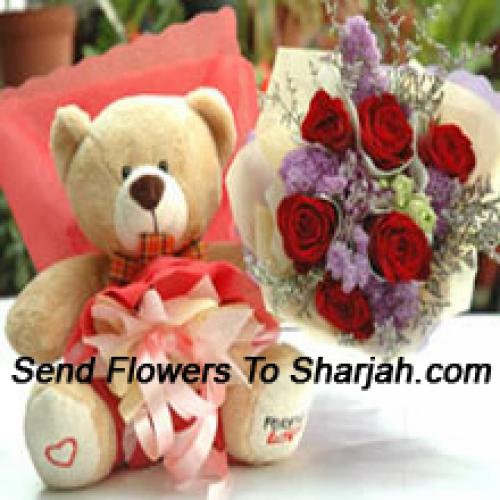 Hermoso Teddy con 6 Rosas Encantadoras