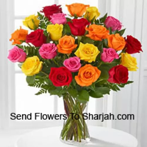 <b>Product Description</b><br><br>24 Mixed Colored Roses With Seasonal Fillers In A Glass Vase<br><br><b>Delivery Information</b><br><br>* The design and packaging of the product can always vary and is subject to the availability of flowers and other products available at the time of delivery.<br><br>* The "Time selected is treated as a preference/request and is not a fixed time for delivery". We only guarantee delivery on a "Specified Date" and not within a specified "Time Frame".