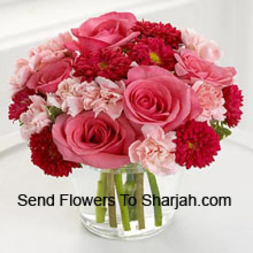 Cute Carnations, Daisies and Roses in Vase