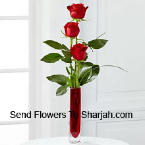 <b>Product Description</b><br><br>Three Red Roses In A Red Test Tube Vase (We Reserve The Right To Substitute The Vase In Case Of Non-Availability. Limited Stock)<br><br><b>Delivery Information</b><br><br>* The design and packaging of the product can always vary and is subject to the availability of flowers and other products available at the time of delivery.<br><br>* The "Time selected is treated as a preference/request and is not a fixed time for delivery". We only guarantee delivery on a "Specified Date" and not within a specified "Time Frame".
