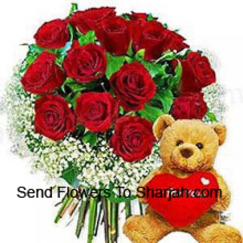 12 Rosas com Urso Carinhoso