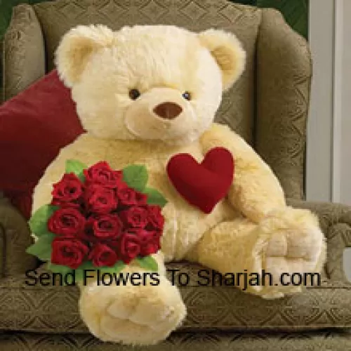 <b>Product Description</b><br><br>Bunch Of 12 Red Roses With A 32 Inches Tall Teddy Bear (Please Note That We Reserve The Right To Substitute The Teddy Bear With A Teddy Bear Of Equal Value And Size In Case Of Non-Availability Of The Same. Limited Stock. While Substituting The Product We Will Ensure That The Same Exclusivity Is Maintained)<br><br><b>Delivery Information</b><br><br>* The design and packaging of the product can always vary and is subject to the availability of flowers and other products available at the time of delivery.<br><br>* The "Time selected is treated as a preference/request and is not a fixed time for delivery". We only guarantee delivery on a "Specified Date" and not within a specified "Time Frame".