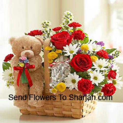 Schattige Assortiment Bloemen met Schattige Teddybeer