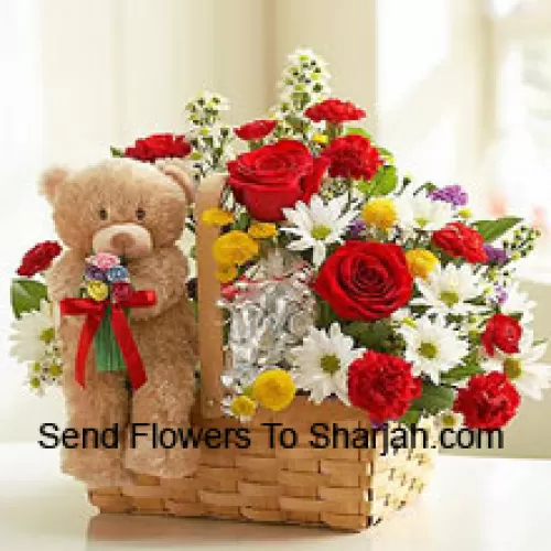 <b>Product Description</b><br><br>Basket Of Assorted Flowers And A Cute Brown 6 Inches Teddy Bear<br><br><b>Delivery Information</b><br><br>* The design and packaging of the product can always vary and is subject to the availability of flowers and other products available at the time of delivery.<br><br>* The "Time selected is treated as a preference/request and is not a fixed time for delivery". We only guarantee delivery on a "Specified Date" and not within a specified "Time Frame".