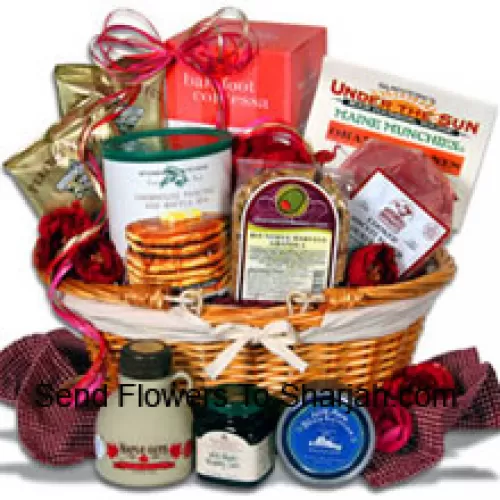 <b>Product Description</b><br><br>Nothing says, “I love you” like breakfast in bed and this new addition to our outstanding line of Valentines Day Gift Baskets is guaranteed to impress! Get the day started on the right foot, or help savor the night before by making an easy, delicious gourmet breakfast in just a few minutes with this thoughtful and romantic Valentines Day Gift. They'll wake up to the aroma of fluffy pancakes, fresh country ham, authentic maple syrup, blueberry jam and much more! (Please Note That We Reserve The Right To Substitute Any Product With A Suitable Product Of Equal Value In Case Of Non-Availability Of A Certain Product)<br><br><b>Delivery Information</b><br><br>* The design and packaging of the product can always vary and is subject to the availability of flowers and other products available at the time of delivery.<br><br>* The "Time selected is treated as a preference/request and is not a fixed time for delivery". We only guarantee delivery on a "Specified Date" and not within a specified "Time Frame".